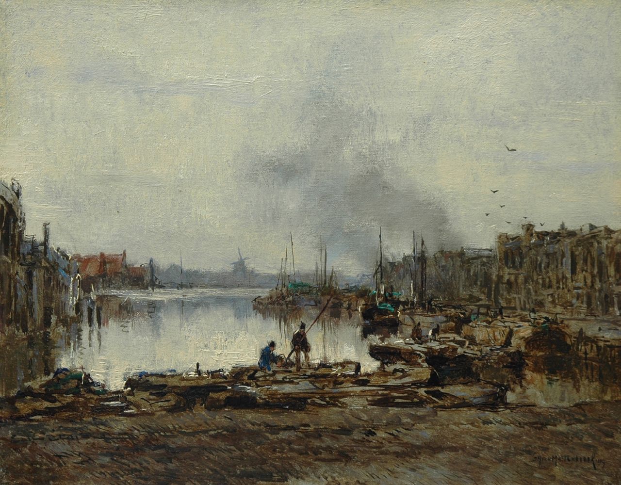 Mastenbroek J.H. van | Johan Hendrik van Mastenbroek, The Schie in Delfshaven, oil on canvas 27.6 x 35.1 cm, signed l.r. and dated 1919