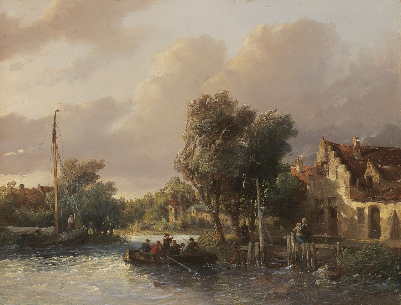 Verveer S.L.  | 'Salomon' Leonardus Verveer, The ferryboat, oil on panel 23.5 x 30.9 cm