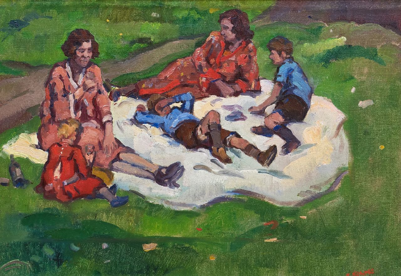 Noltee B.C.  | Bernardus Cornelis 'Cor' Noltee, A summer picknick, oil on canvas 34.5 x 49.0 cm, signed l.r.