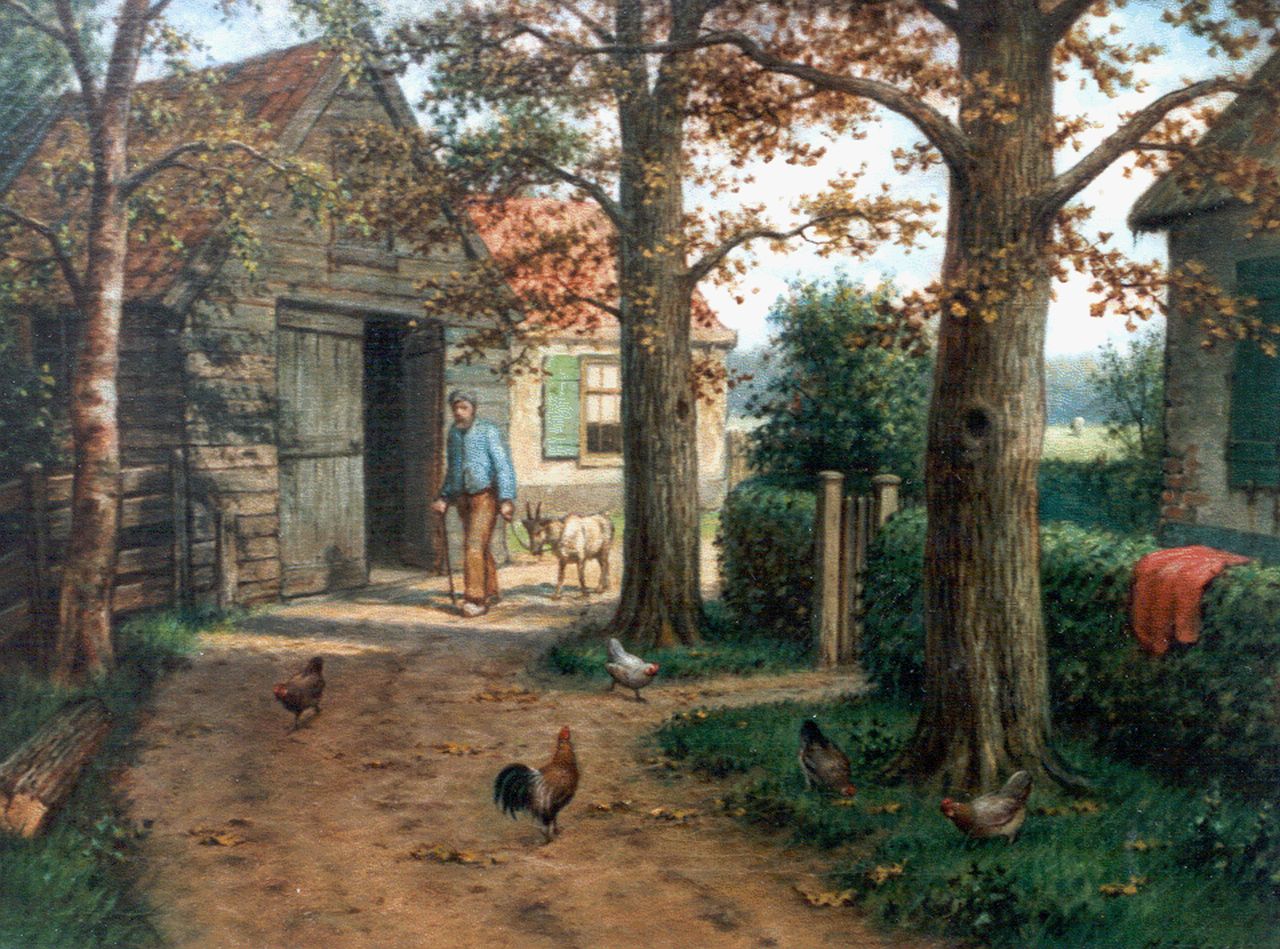 Koekkoek II M.A.  | Marinus Adrianus Koekkoek II, Sand path at farm with chickens and farmer, oil on canvas 30.5 x 40.2 cm, signed l.r.