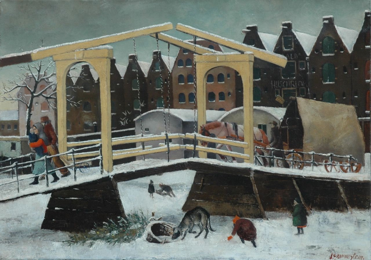Groenestein J.M.  | Johannes Maria 'Jan' Groenestein, Prinseneiland in Winter, Amsterdam, oil on canvas 50.3 x 70.8 cm, signed l.r.