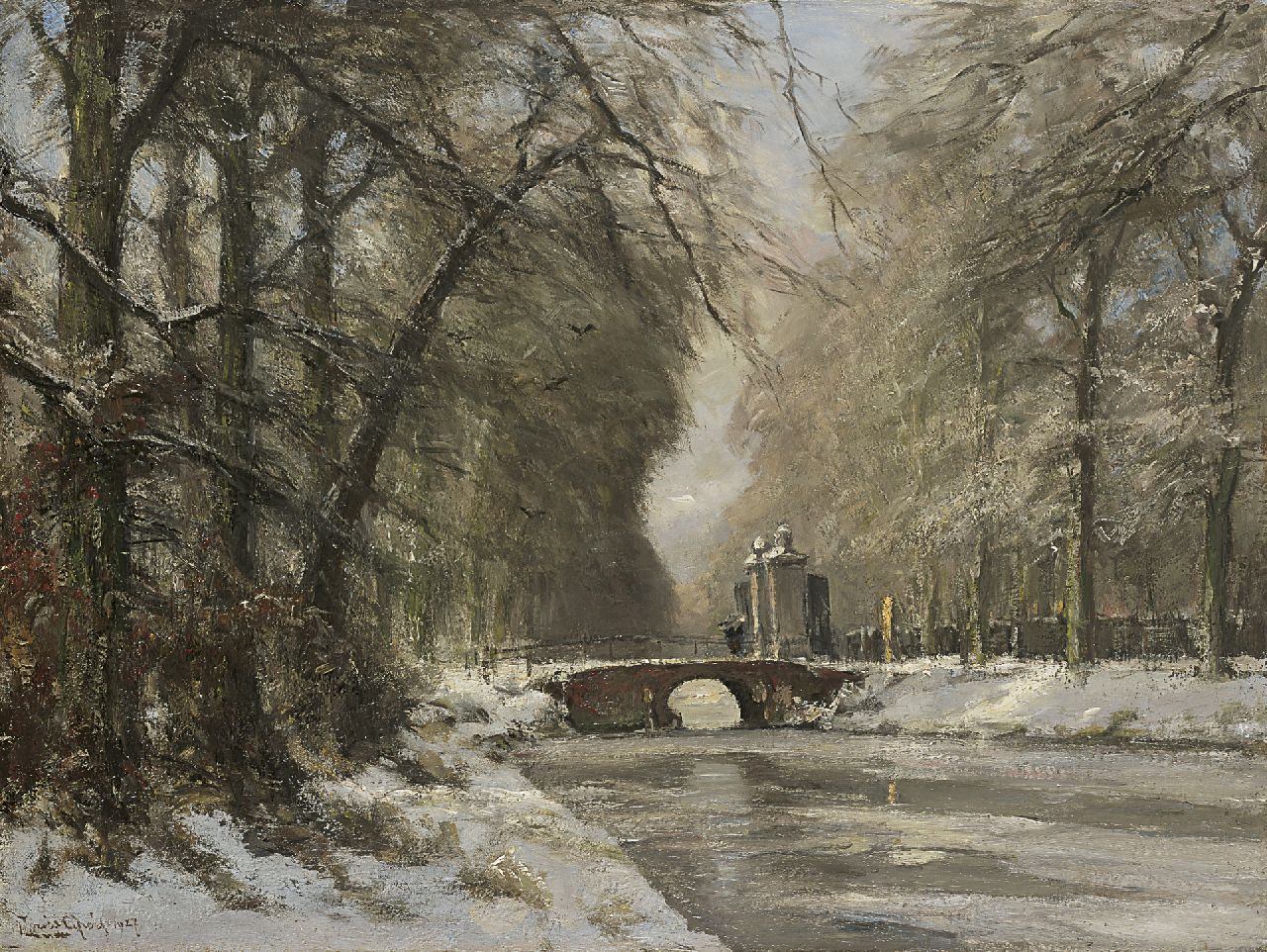 Apol L.F.H.  | Lodewijk Franciscus Hendrik 'Louis' Apol, The entrance of Huis ten Bosch in winter, oil on canvas 60.4 x 80.5 cm, signed l.l. and dated 1927