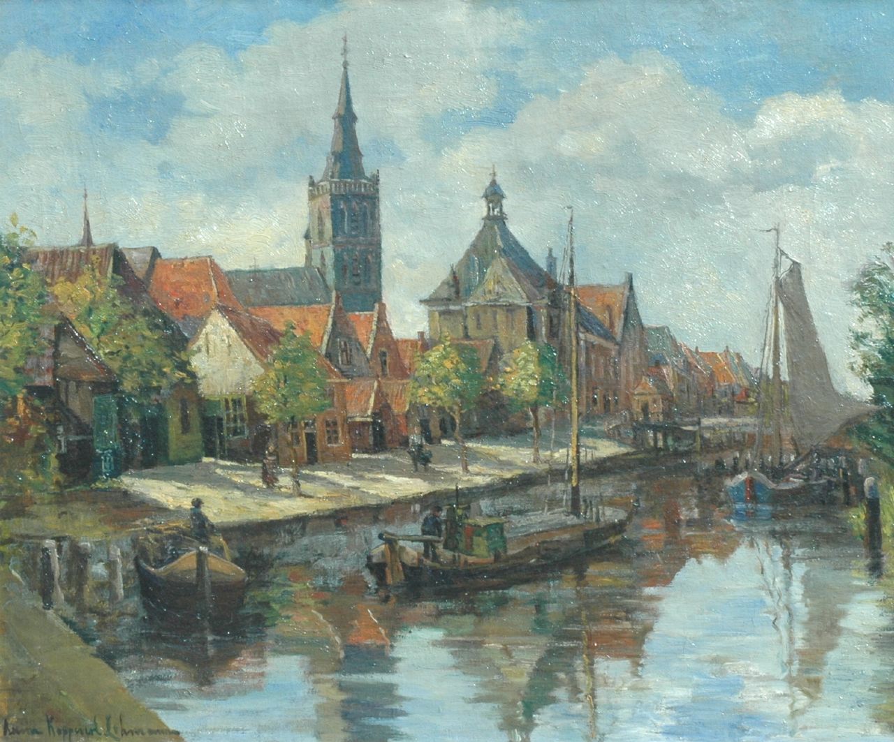 Lehmann A.E.F.  | 'Anna' Elisabeth Frederika Lehmann, The harbour of Oudewater, oil on canvas 50.2 x 60.4 cm, signed l.l. and painted circa 1927