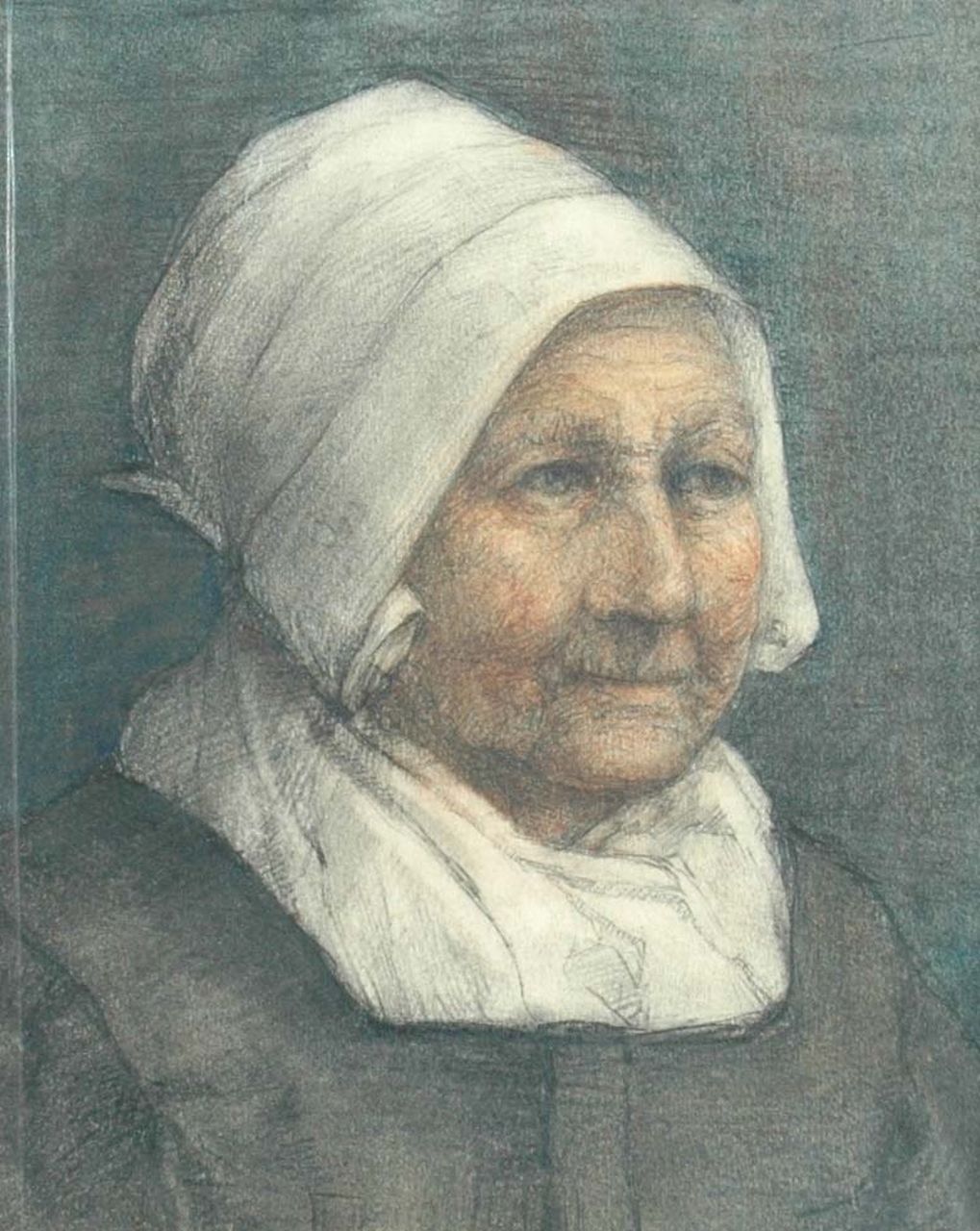 Fritzlin M.C.L.  | Maria Charlotta 'Louise' Fritzlin, Portrait of an old woman, black and coloured chalk on paper 17.0 x 13.2 cm
