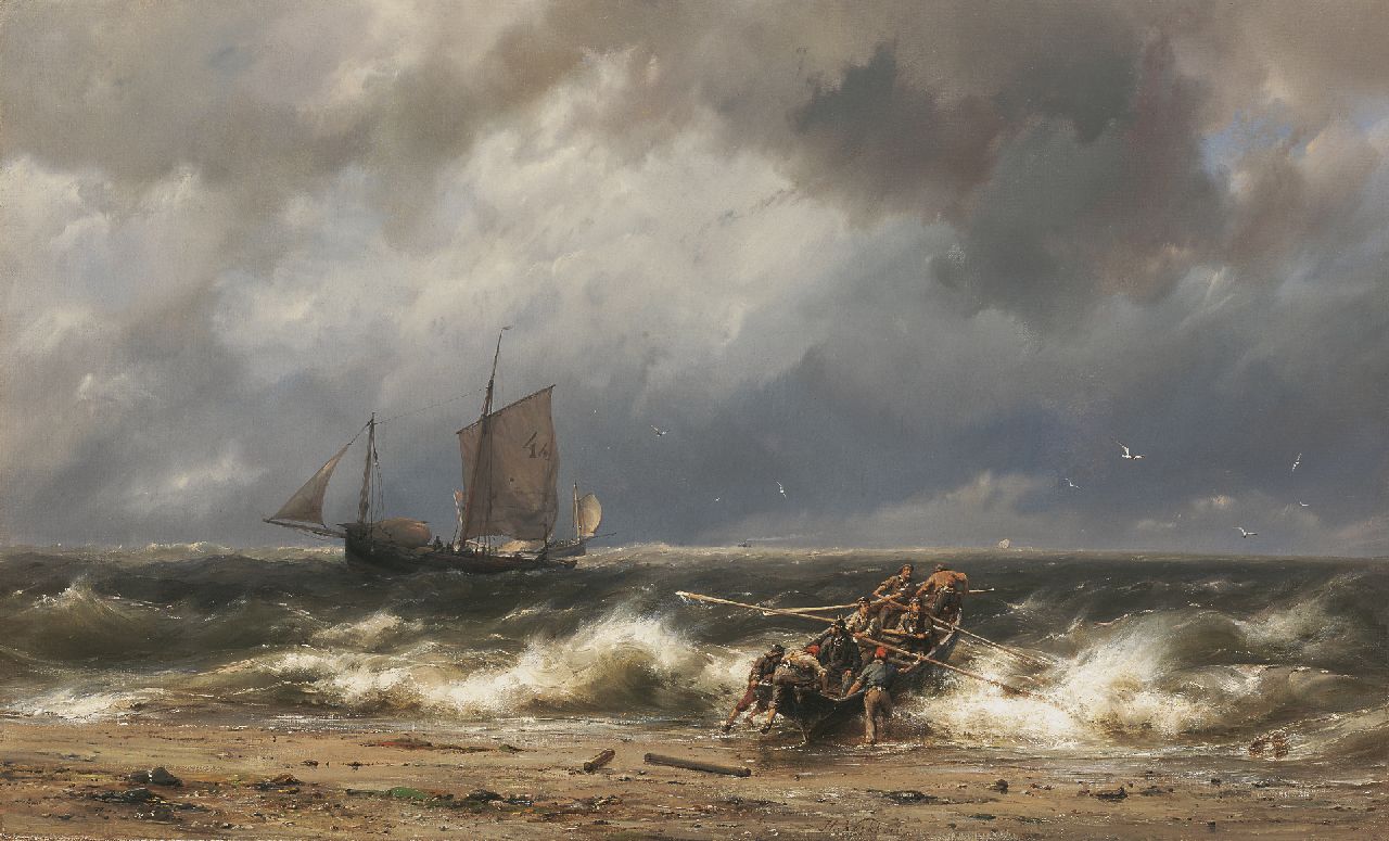Koekkoek H.  | Hermanus Koekkoek, Sailing vessels off the coast in choppy seas, oil on canvas 46.1 x 76.6 cm, signed l.c.