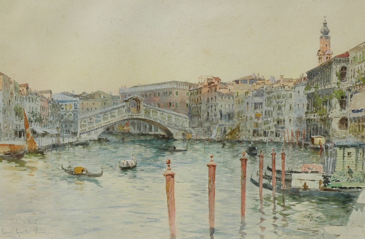 Sala P.  | Paolo Sala, The Rialtobridge in Venice, watercolour on paper 35.1 x 52.5 cm, signed l.r.