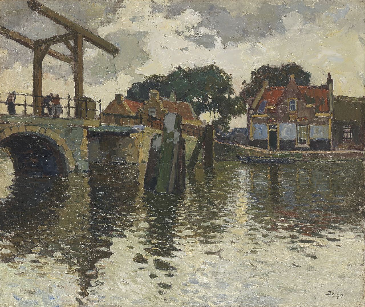 Viegers B.P.  | Bernardus Petrus 'Ben' Viegers, A town view with a drawbridge and houses, oil on canvas 50.5 x 60.3 cm, signed l.r.