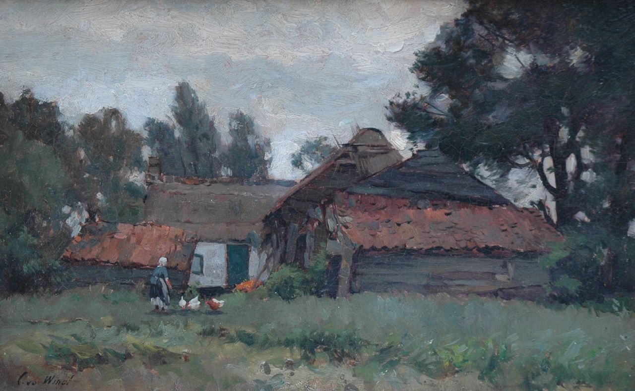 Windt Ch. van der | Christophe 'Chris' van der Windt, A summer landscape near Nootdorp, oil on paper laid down on painter's board 28.0 x 43.8 cm, signed l.l.