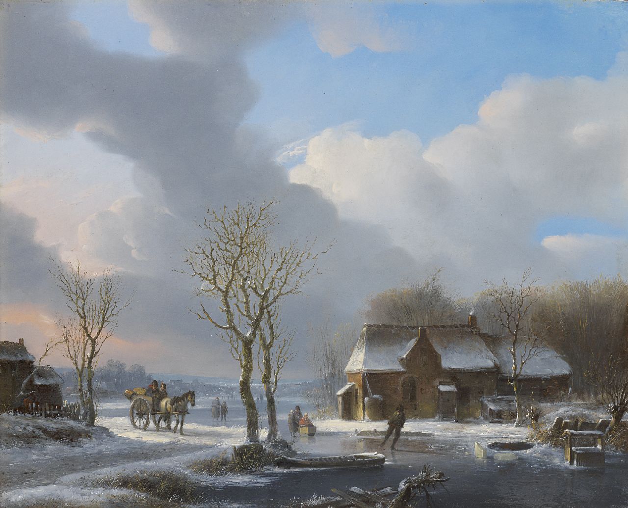 Stok J. van der | Jacobus van der Stok, A cold winter day, oil on panel 35.1 x 43.3 cm