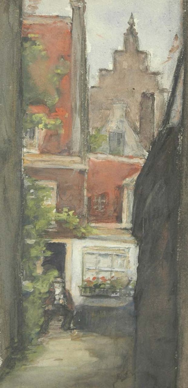 Fritzlin M.C.L.  | Maria Charlotta 'Louise' Fritzlin, A court-yard, watercolour on paper 29.6 x 14.9 cm