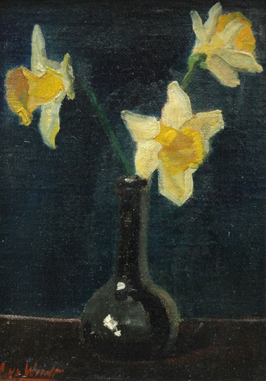 Windt (Toegeschreven aan) Ch. van der | Chris van der Windt (Toegeschreven aan), Daffodils, oil on panel 18.0 x 12.0 cm, gesigneerd linksonder