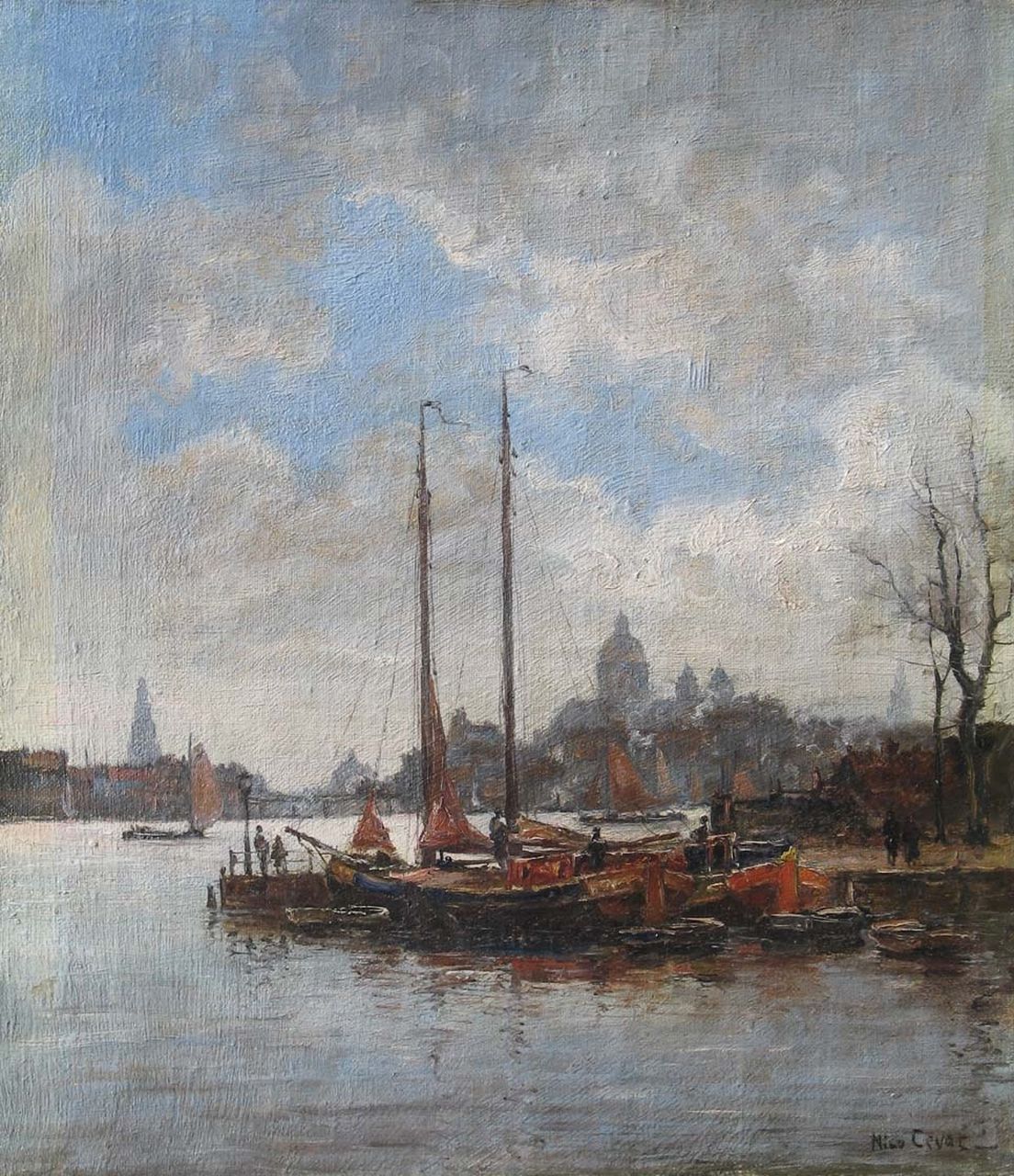 Cevat N.F.H.  | Nicolas Friedrich Heinrich 'Nico' Cevat, A view of Amsterdam, oil on canvas 41.1 x 35.9 cm, signed l.r.