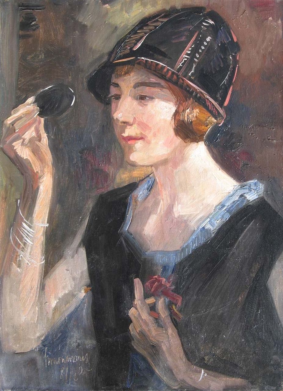 Maris S.W.  | Simon Willem Maris, A woman holding a mirror, oil on canvas 68.1 x 50.2 cm, signed l.l. and executed on 8/12/25