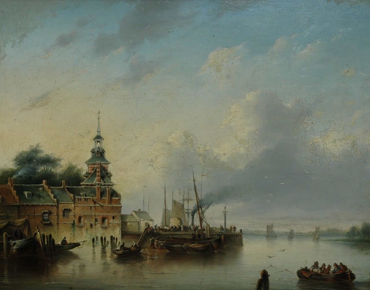 Hendriks W.  | Hendriks, Bedrijvigheid op en rond haven  (veilen), oil on panel 38.3 x 47.2 cm
