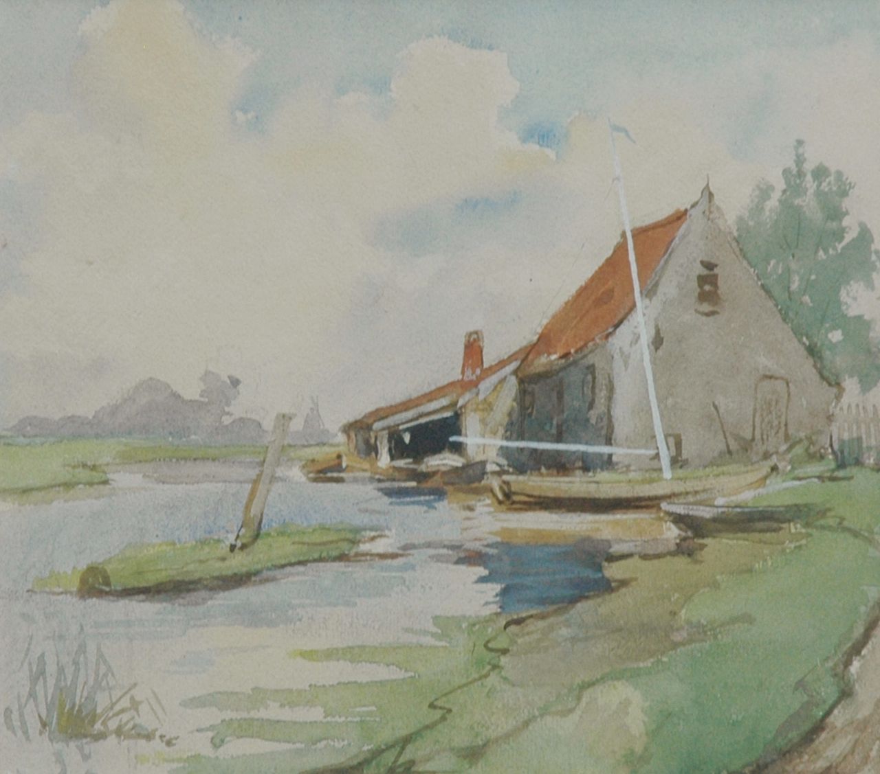Fritzlin M.C.L.  | Maria Charlotta 'Louise' Fritzlin, A farm near the water, 's-Graveland, watercolour on paper 25.2 x 27.5 cm