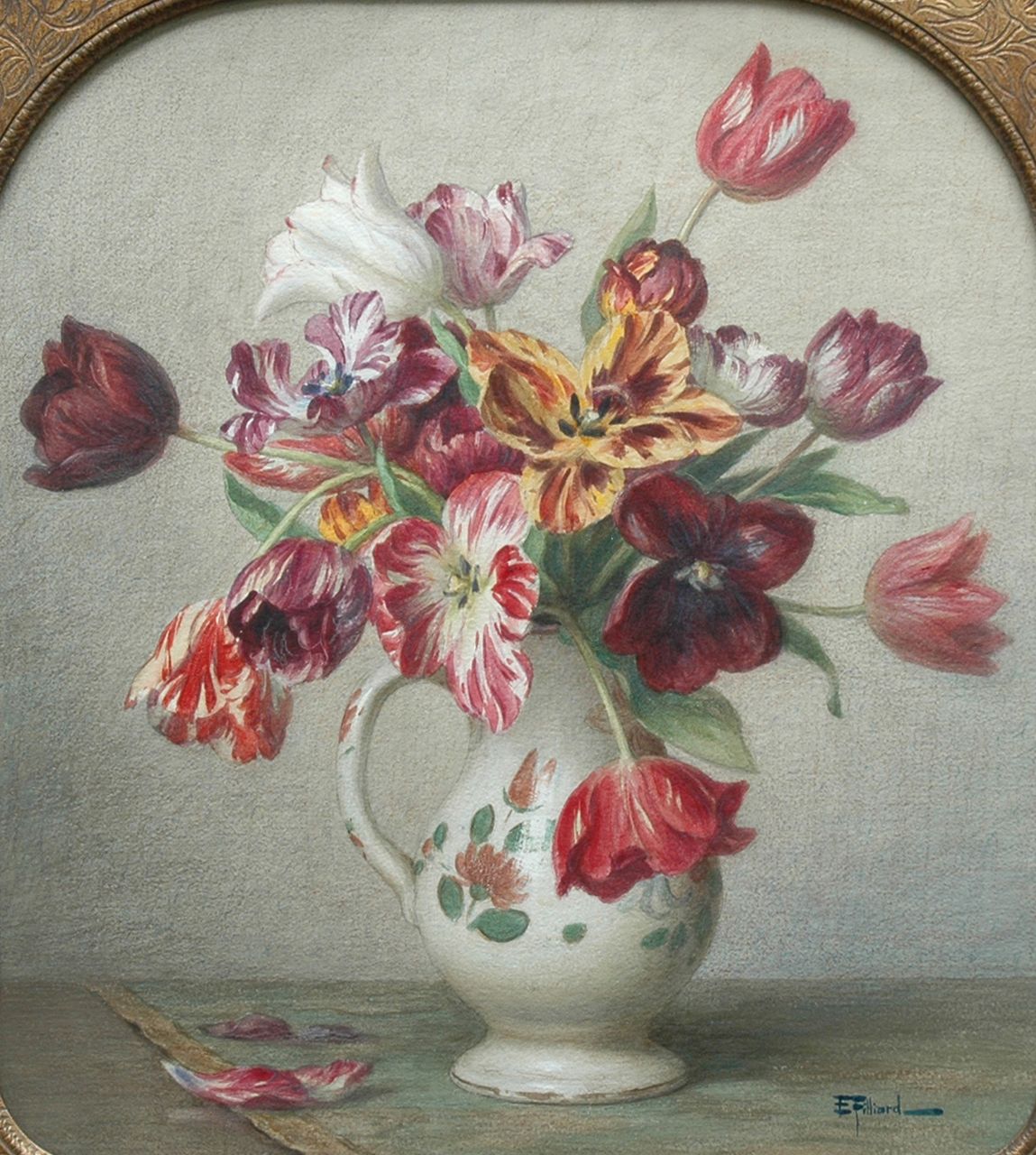 Filliard E.  | Ernest Filliard, Tulips in a vase, watercolour on paper 57.6 x 51.9 cm, signed l.r.