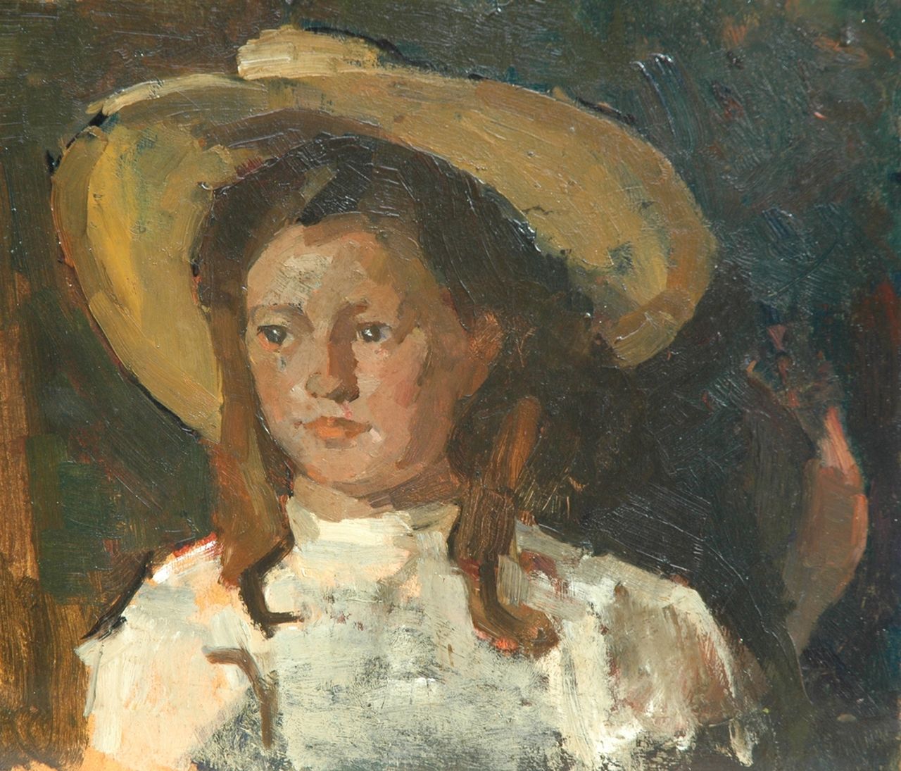 Fritzlin M.C.L.  | Maria Charlotta 'Louise' Fritzlin, Fokeltje with yellow hat, oil on board laid down on panel 31.7 x 36.7 cm, painted in 1908