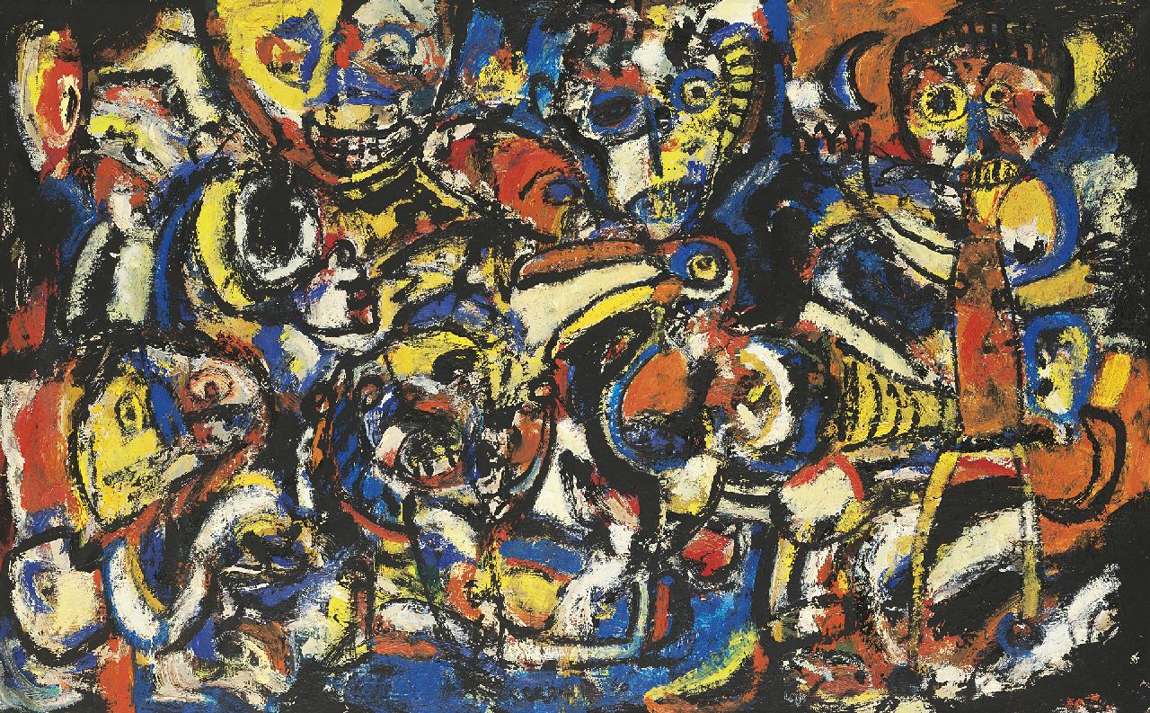 Romijn G.A.M. | Gustavus Adrianus Maria 'Gust' Romijn | Paintings offered for sale | A composition of figures and animals, oil on canvas 60.2 x 99.8 cm, signed l.c. and 1950 Romijn G.A.M. | Gustavus Adrianus Maria 'Gust' Romijn | Paintings offered for sale | A composition of figures and animals, oil on canvas 60.2 x 99.8 cm, signed l.c. and 1950