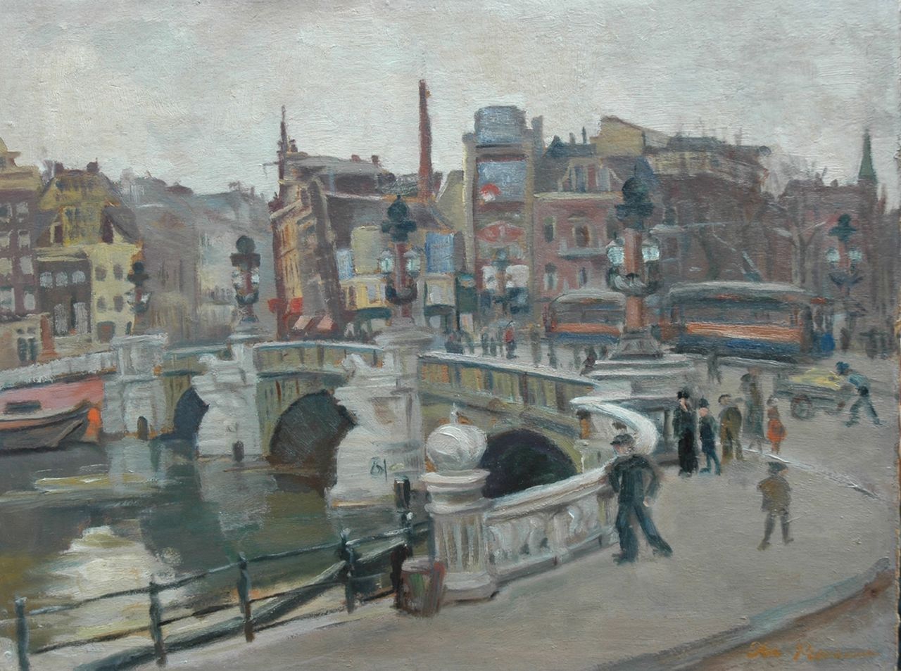 Pieneman J.H.  | 'Johanna' Hendrika Pieneman, The Blauwbrug in Amsterdam, oil on board 36.4 x 48.4 cm, signed l.r. and painted ca. 1930