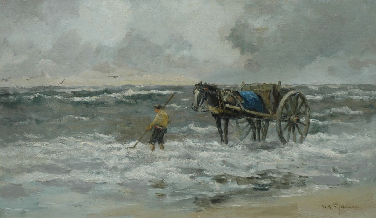 Jansen W.G.F.  | 'Willem' George Frederik Jansen, A shell-fisher, oil on canvas 59.0 x 100.2 cm, signed l.r.
