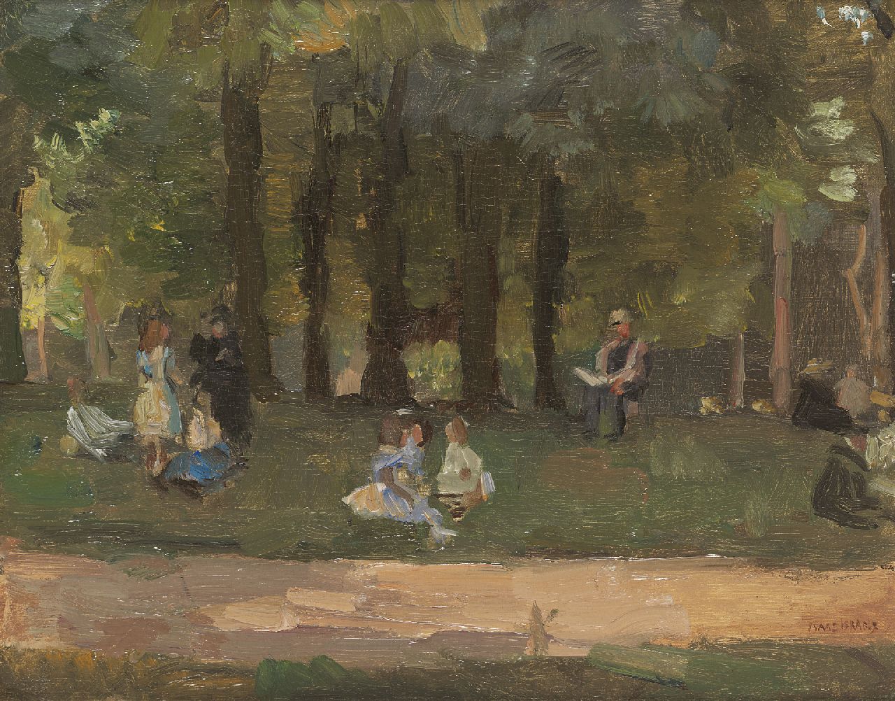 Israels I.L.  | 'Isaac' Lazarus Israels, In the park, oil on canvas 32.2 x 40.6 cm, signed l.r.