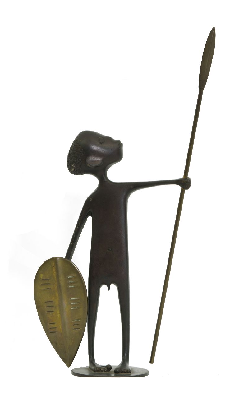 Werkstätte Hagenauer Wien | The young African warrior, brass, 23.7 x 11.0 cm, signed under the base and executed ca. 1930