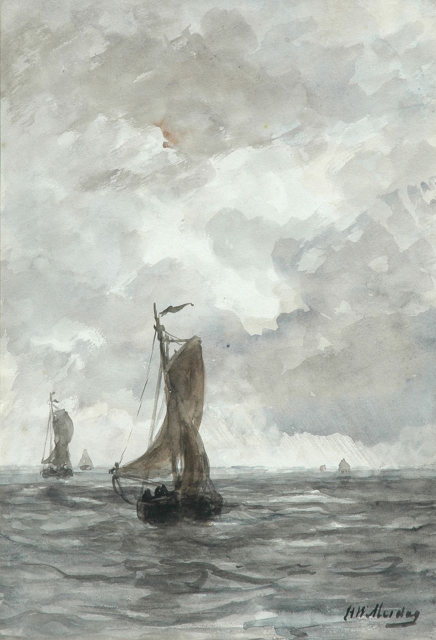 Mesdag H.W.  | Hendrik Willem Mesdag, Bringing in the catch, watercolour on paper 41.0 x 27.1 cm, signed l.r.