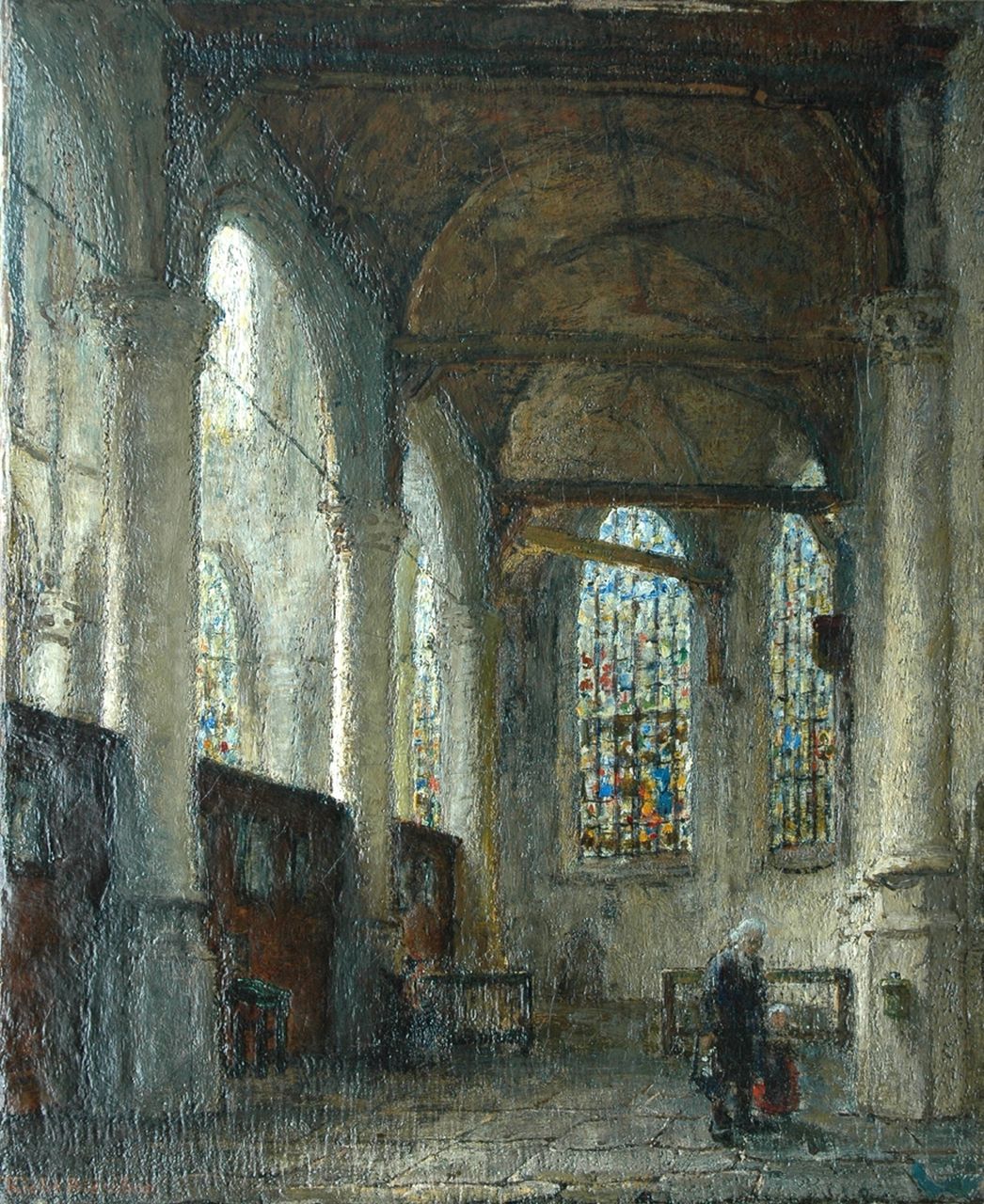 Bisschop R.  | Richard Bisschop, A church interior, oil on canvas 55.9 x 45.8 cm, signed l.l.