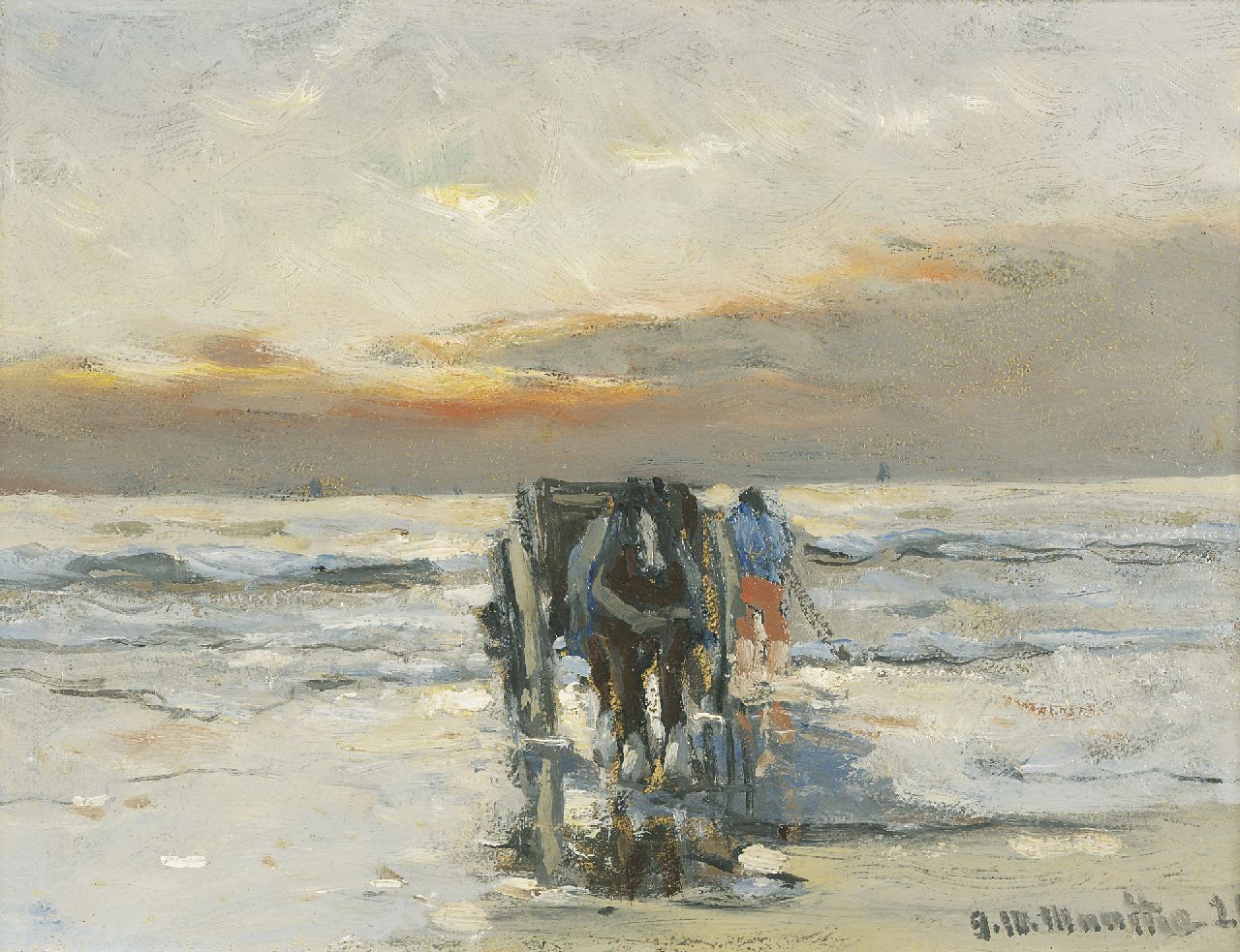 Munthe G.A.L.  | Gerhard Arij Ludwig 'Morgenstjerne' Munthe, Shell fishermen on the beach, oil on painter's board 18.3 x 24.3 cm, signed l.r. and dated '21