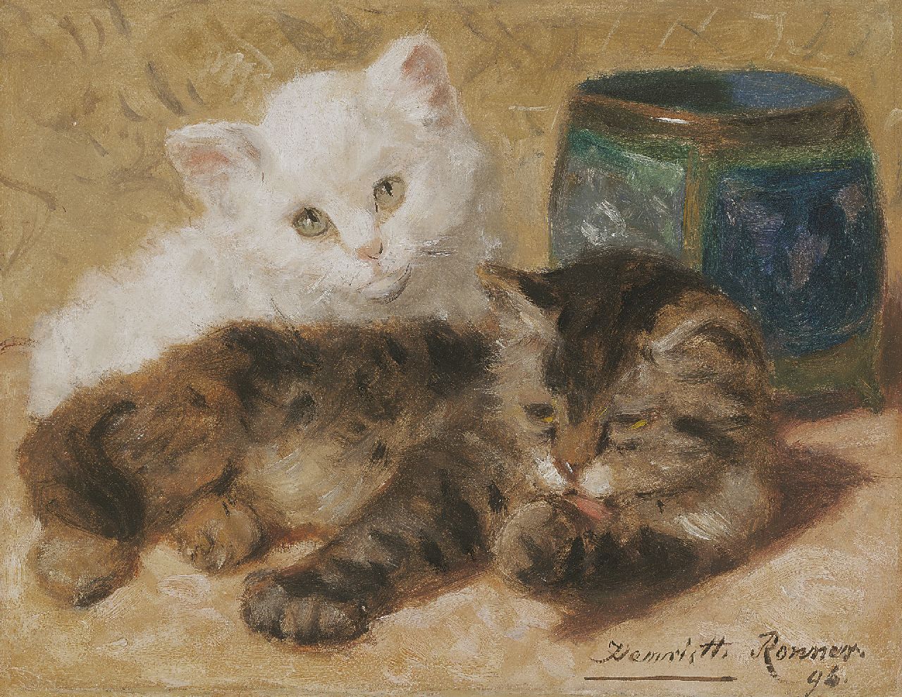 Ronner-Knip H.  | Henriette Ronner-Knip, Two kittens, oil on paper laid down on panel 18.0 x 23.0 cm, signed l.r. and dated '96