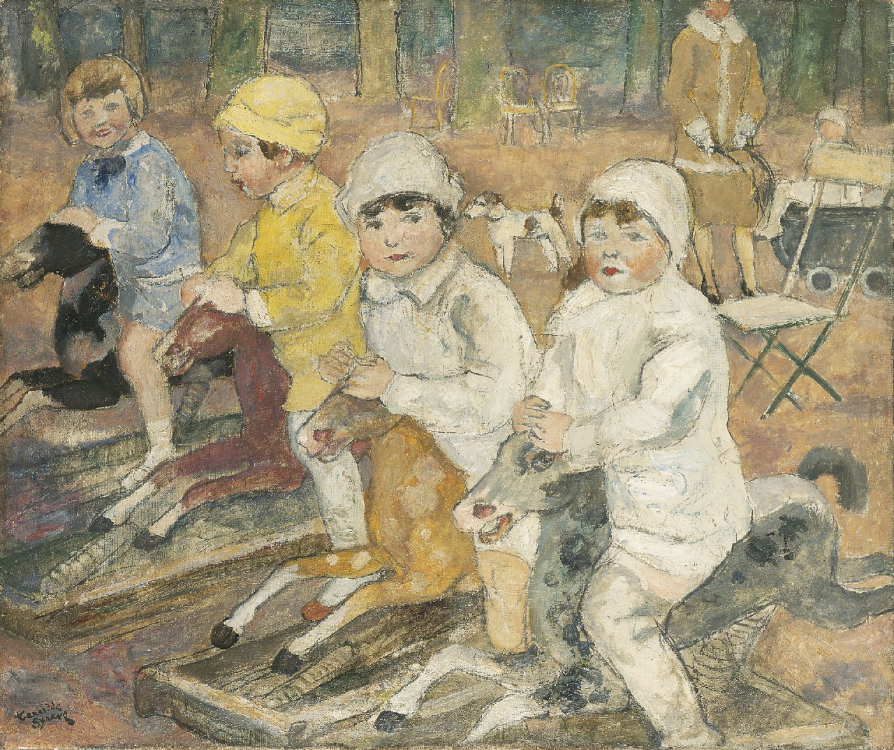 Synave T.  | Tancrède Synave, The rocking horses, oil on canvas 60.0 x 72.8 cm, signed l.l.