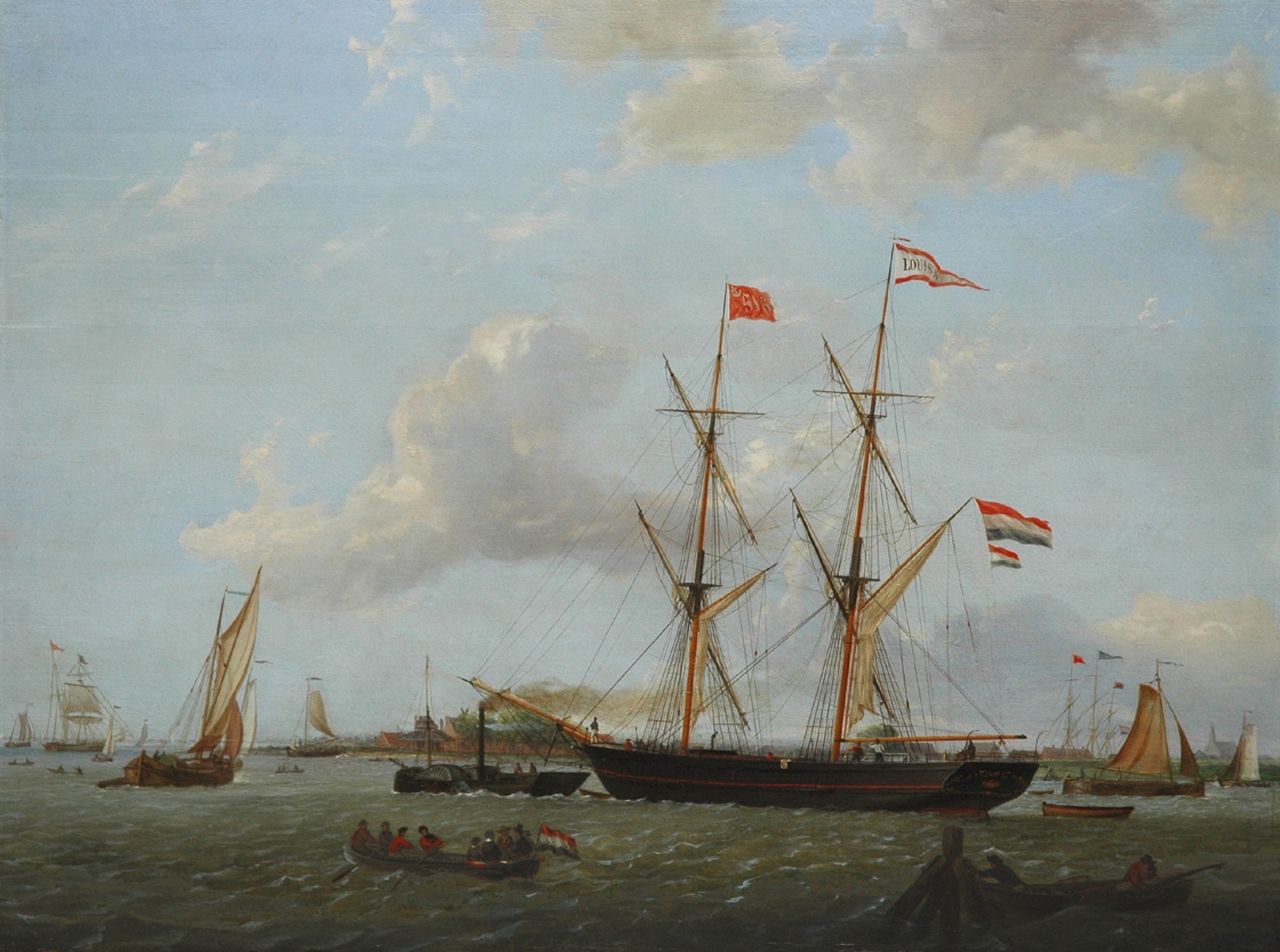 Morel C.J.  | Casparus Johannes Morel, The brig Louisa on it’s way to open-water, oil on panel 37.5 x 50.1 cm, signed l.r. and dated 1855