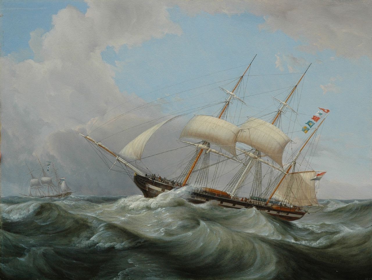 Morel C.J.  | Casparus Johannes Morel, Sailing barge in choppy seas, oil on panel 37.6 x 49.9 cm, signed l.r. and dated 1856