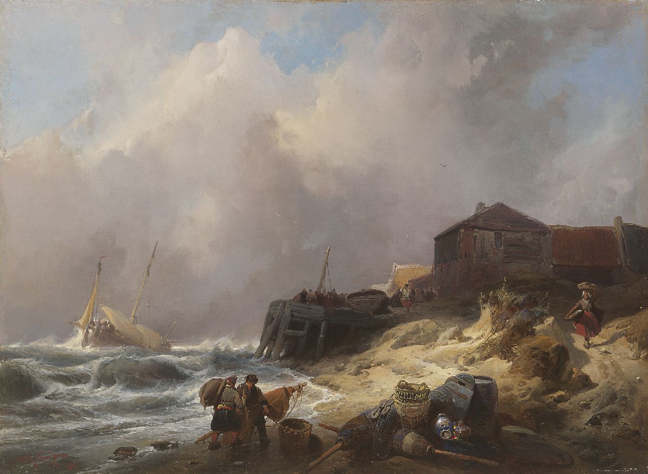 Nuijen W.J.J.  | Wijnandus Johannes Josephus 'Wijnand' Nuijen, Coastal scene in stormy weather, oil on panel 37.7 x 51.7 cm, signed l.r. and dated '37