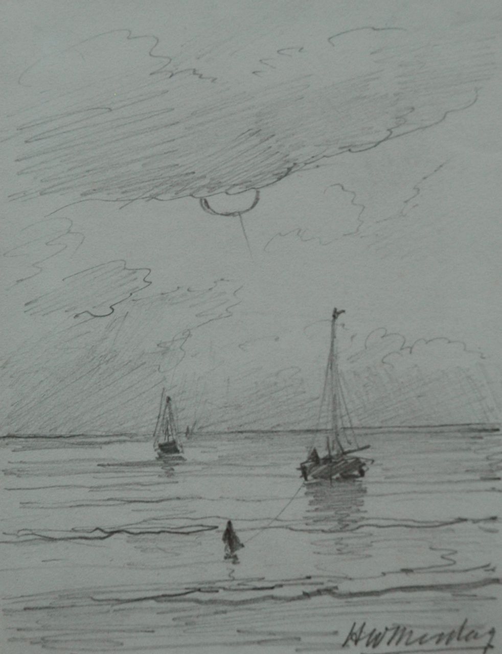 Mesdag H.W.  | Hendrik Willem Mesdag, The returning fishing fleet, pencil on paper 11.2 x 8.7 cm, signed l.r.