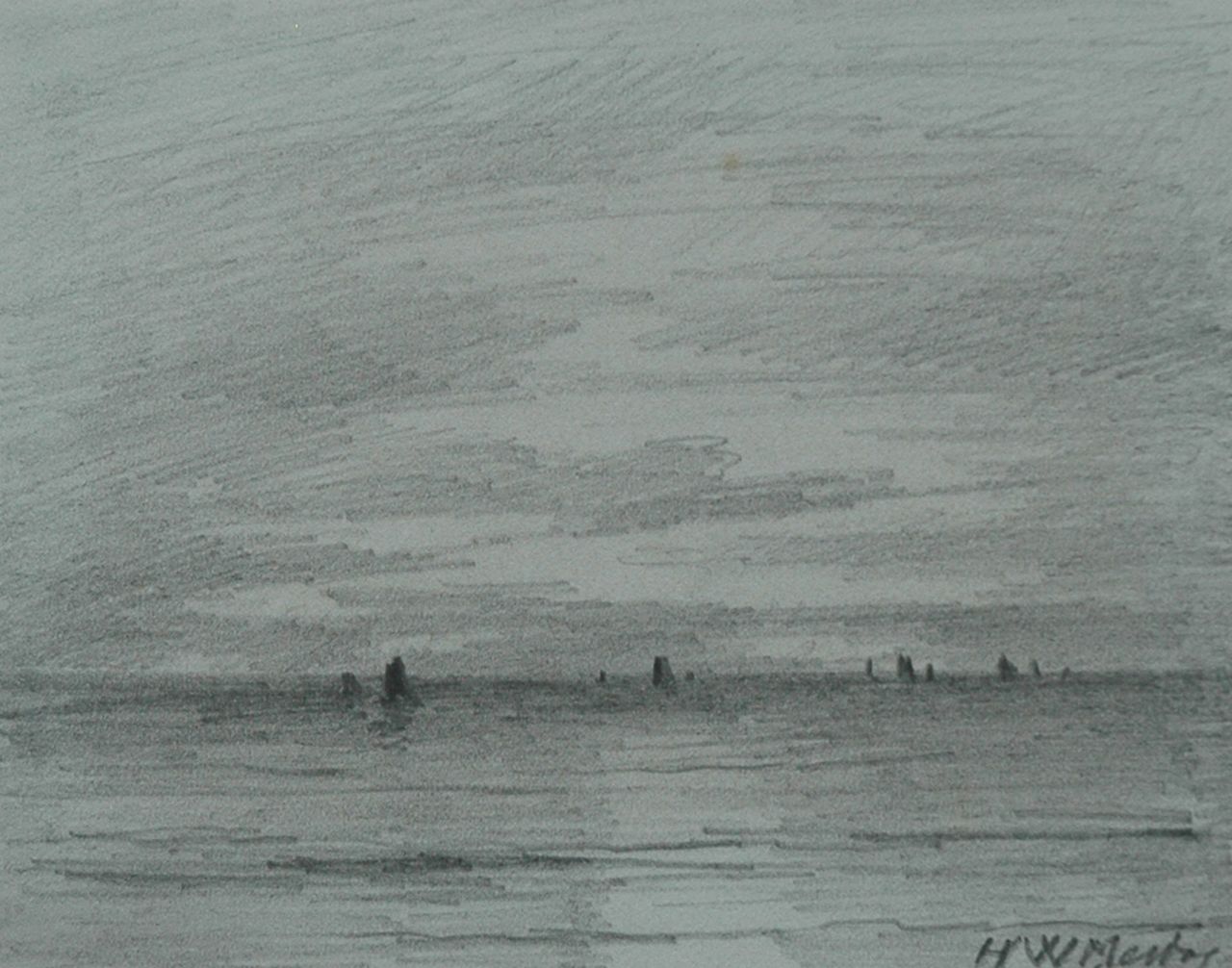 Mesdag H.W.  | Hendrik Willem Mesdag, The sea near Scheveningen, pencil on paper 8.7 x 11.2 cm, signed l.r. and on the reverse and dated 'Scheveningen 9 July 1892' on the reverse