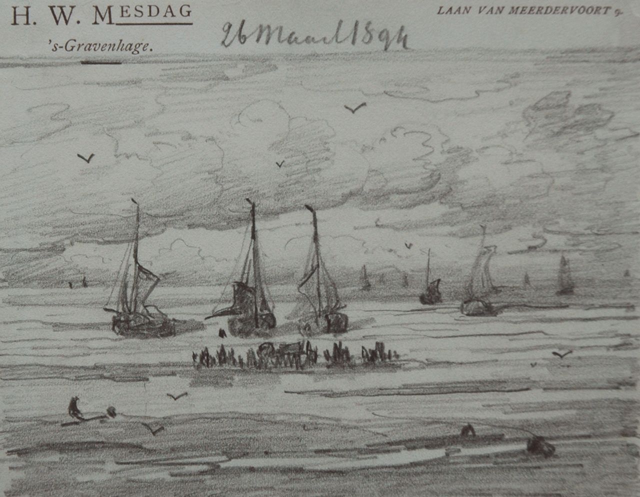 Mesdag H.W.  | Hendrik Willem Mesdag, The return of the fishing fleet, pencil on paper 11.3 x 14.5 cm, gedateerd 26 Maart 1894