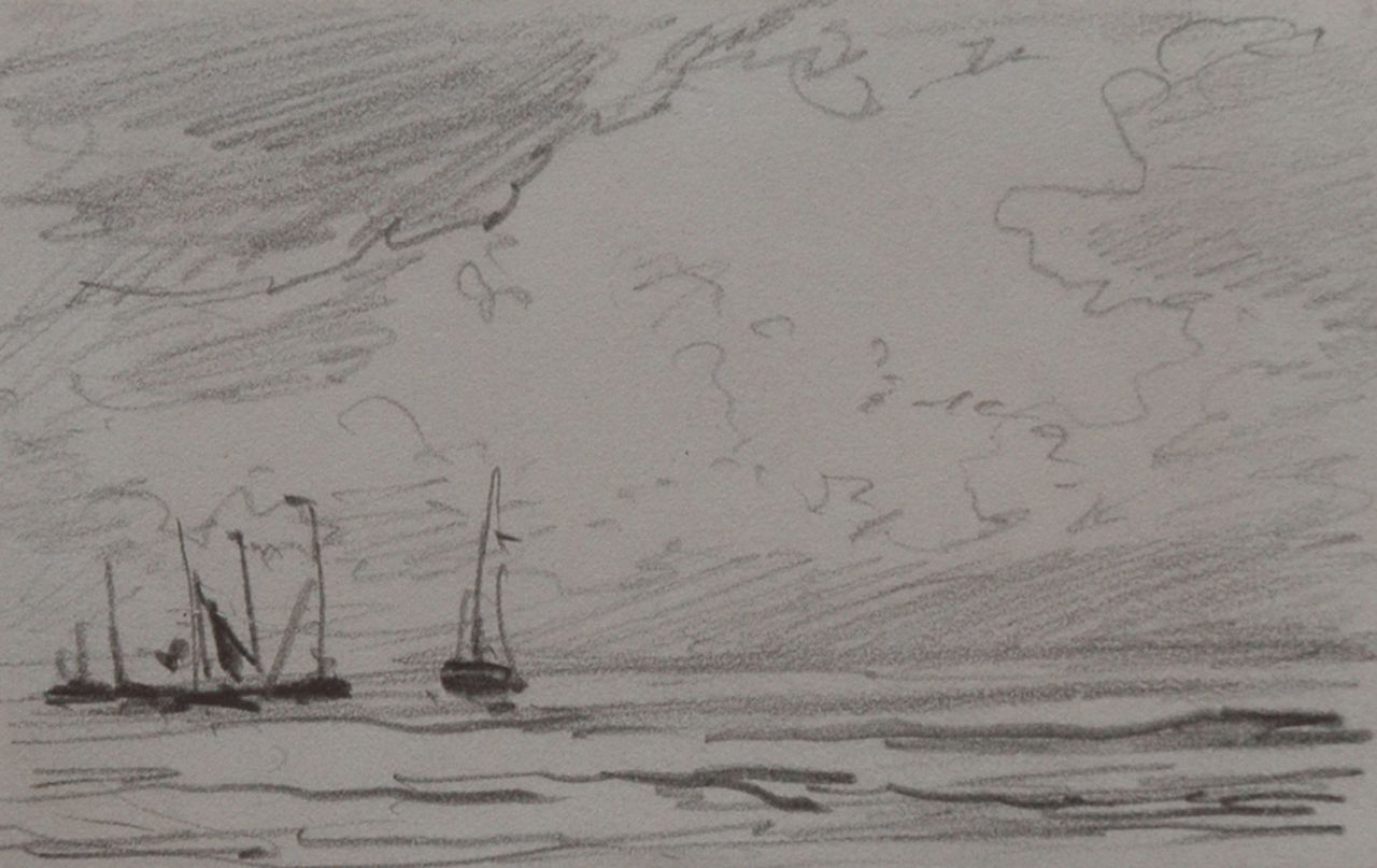 Mesdag H.W.  | Hendrik Willem Mesdag, Barges sailing out, pencil on paper 6.4 x 10.1 cm