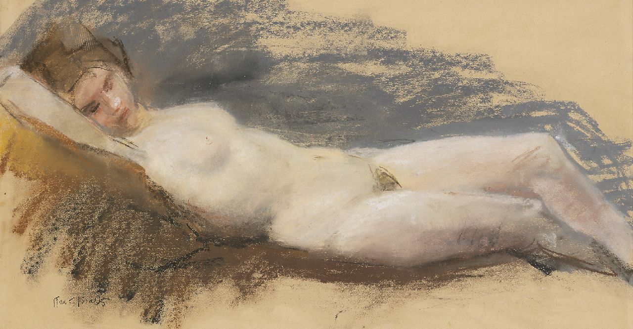 Israels I.L.  | 'Isaac' Lazarus Israels, Reclining nude, pastel on paper 34.0 x 63.0 cm, signed l.l.