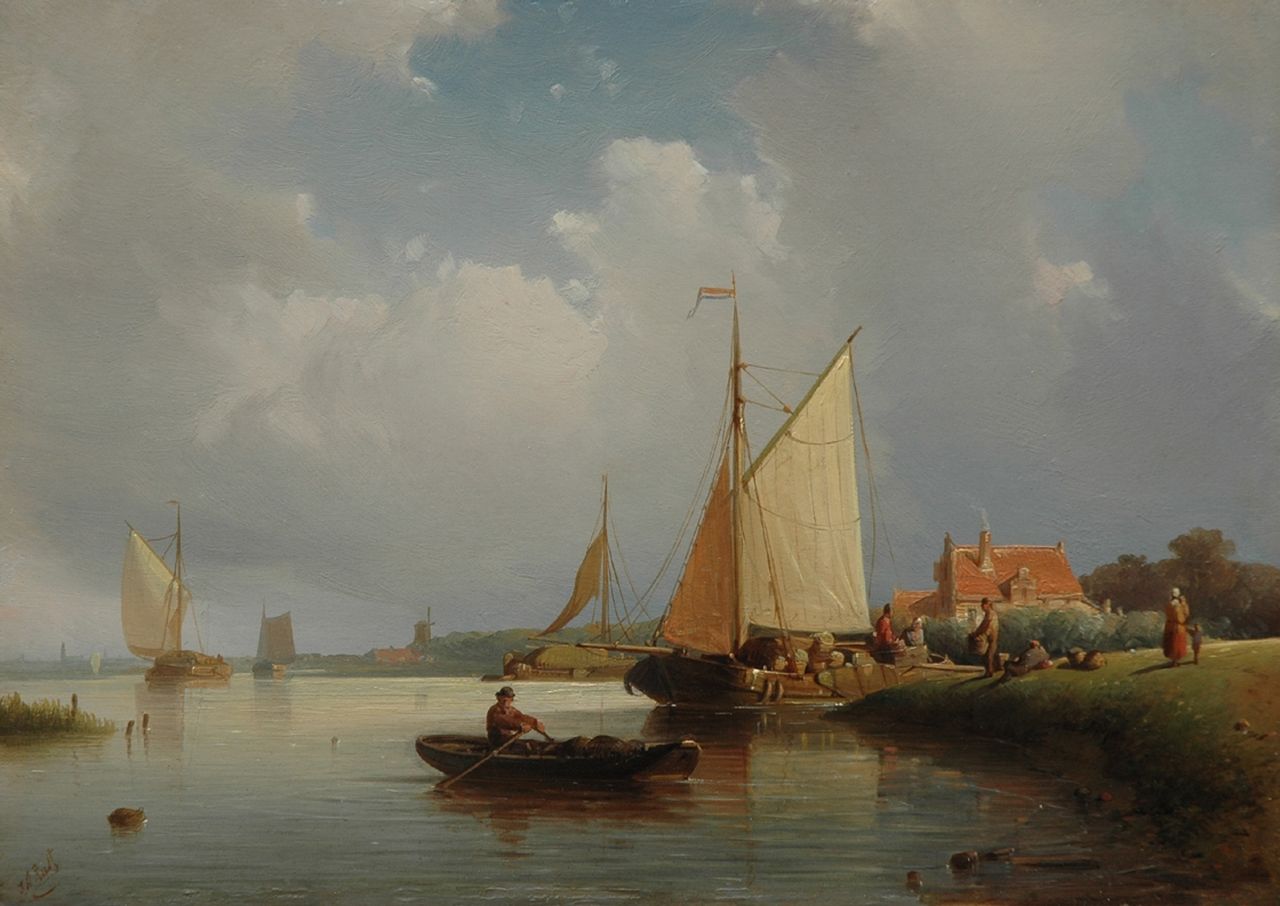 Rust J.A.  | Johan 'Adolph' Rust, Ships passing through calm waters, oil on panel 20.2 x 28.4 cm, signed l.l.
