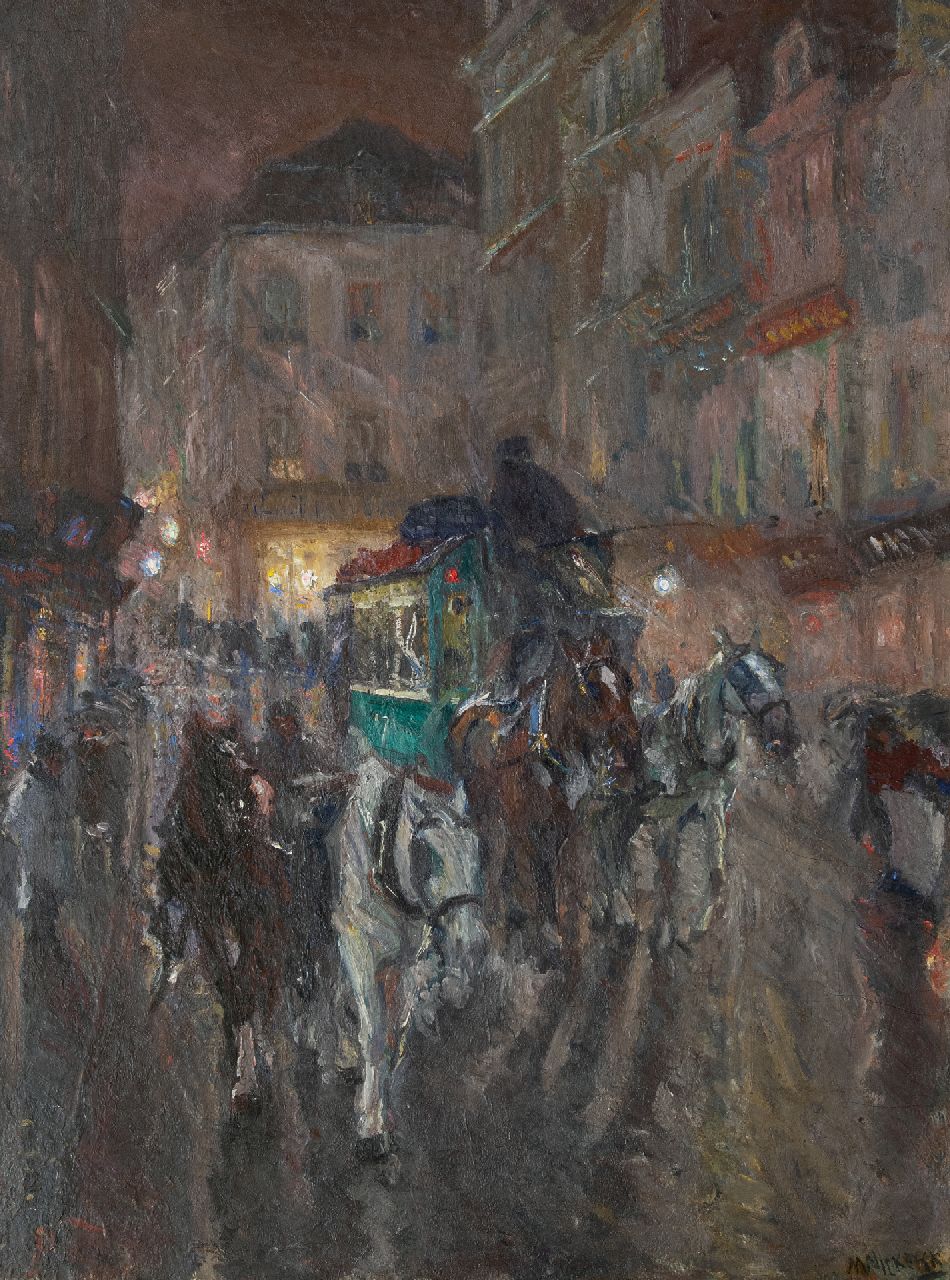 Niekerk M.J.  | 'Maurits' Joseph Niekerk | Paintings offered for sale | An omnibus in the city at night, oil on canvas 115.5 x 85.3 cm, signed l.r. and dated 1919