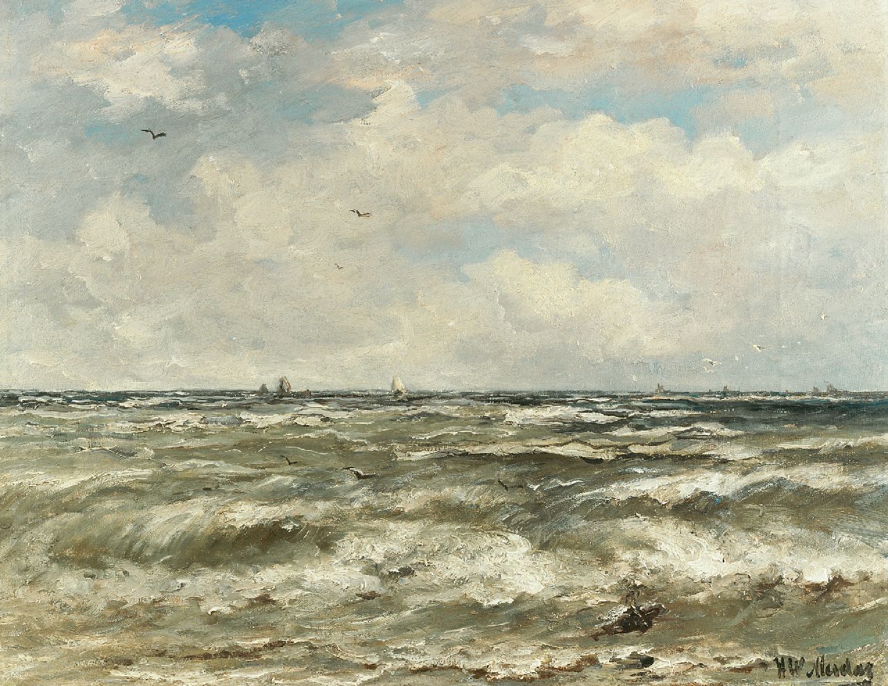 Mesdag H.W.  | Hendrik Willem Mesdag, At open sea, oil on canvas 40.2 x 51.3 cm, signed l.r.