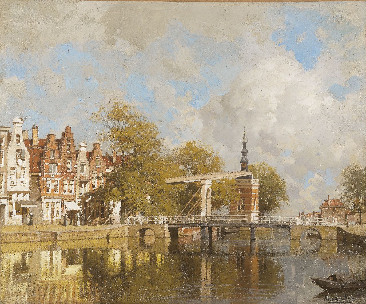 Klinkenberg J.C.K.  | Johannes Christiaan Karel Klinkenberg, A view of the Verdronkenoord with the Accijnstower, Alkmaar, oil on canvas 38.9 x 47.0 cm, signed l.r.