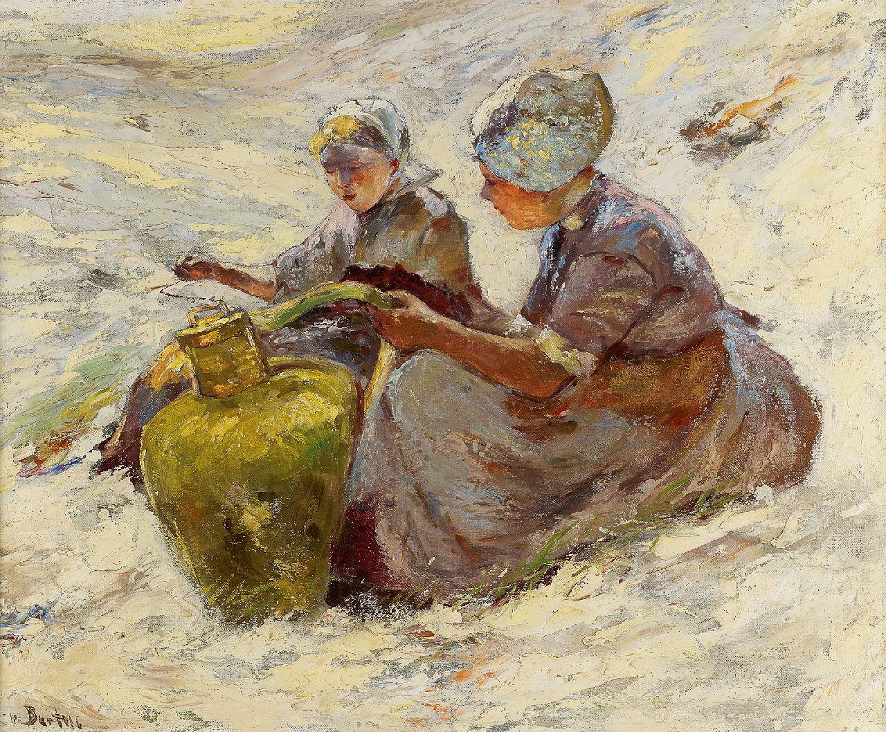 Bartels H. von | Hans von Bartels, Two fisherman's wives in the dunes, oil on canvas 50.2 x 59.9 cm, signed l.l.