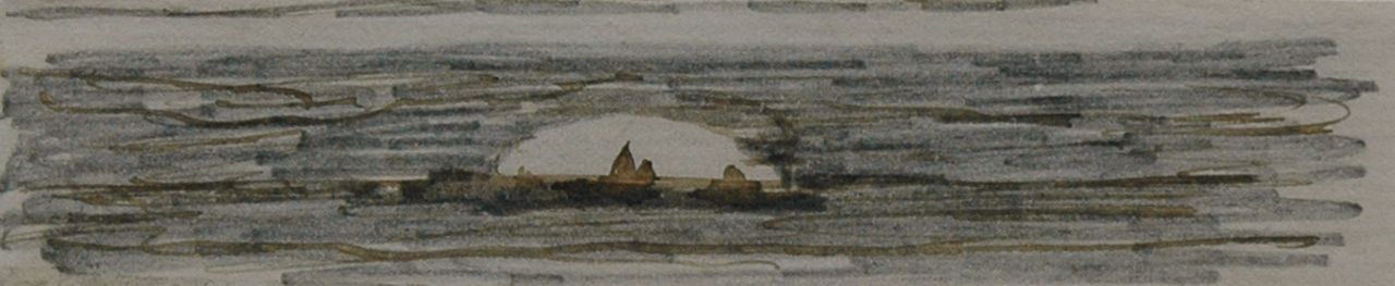 Mesdag H.W.  | Hendrik Willem Mesdag, At sunset, pencil, pen in black ink on paper 3.0 x 12.3 cm