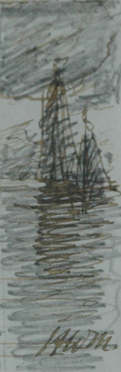 Mesdag H.W.  | Hendrik Willem Mesdag, Evening mood, pencil, pen in black ink on paper 7.7 x 2.5 cm, signed l.r. with initials