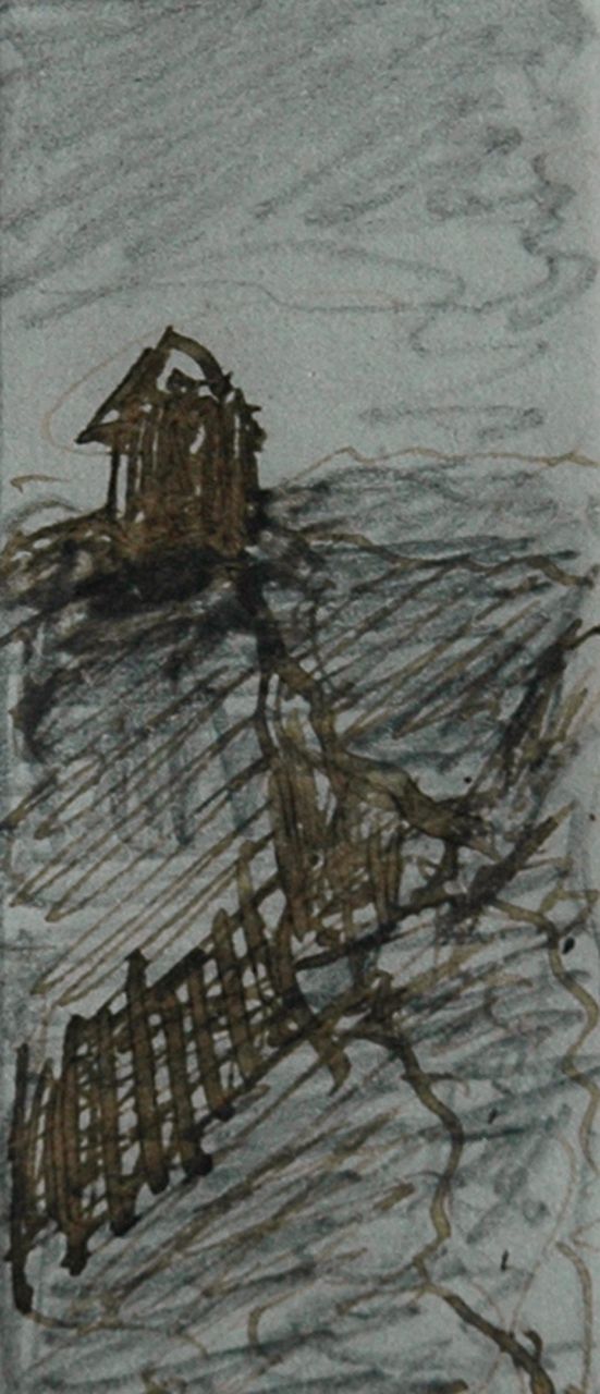 Mesdag H.W.  | Hendrik Willem Mesdag, Observation post in the dunes, pencil, pen in black ink on paper 6.3 x 2.4 cm