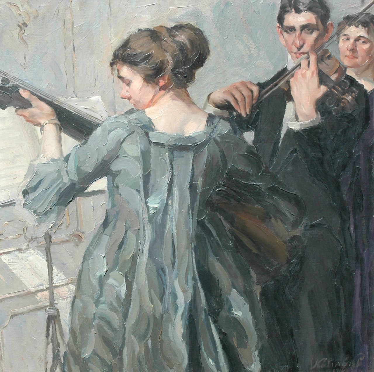 Kálmán P.  | Péter Kálmán, The duet, oil on canvas 98.6 x 98.9 cm, signed l.r. and dated 1912