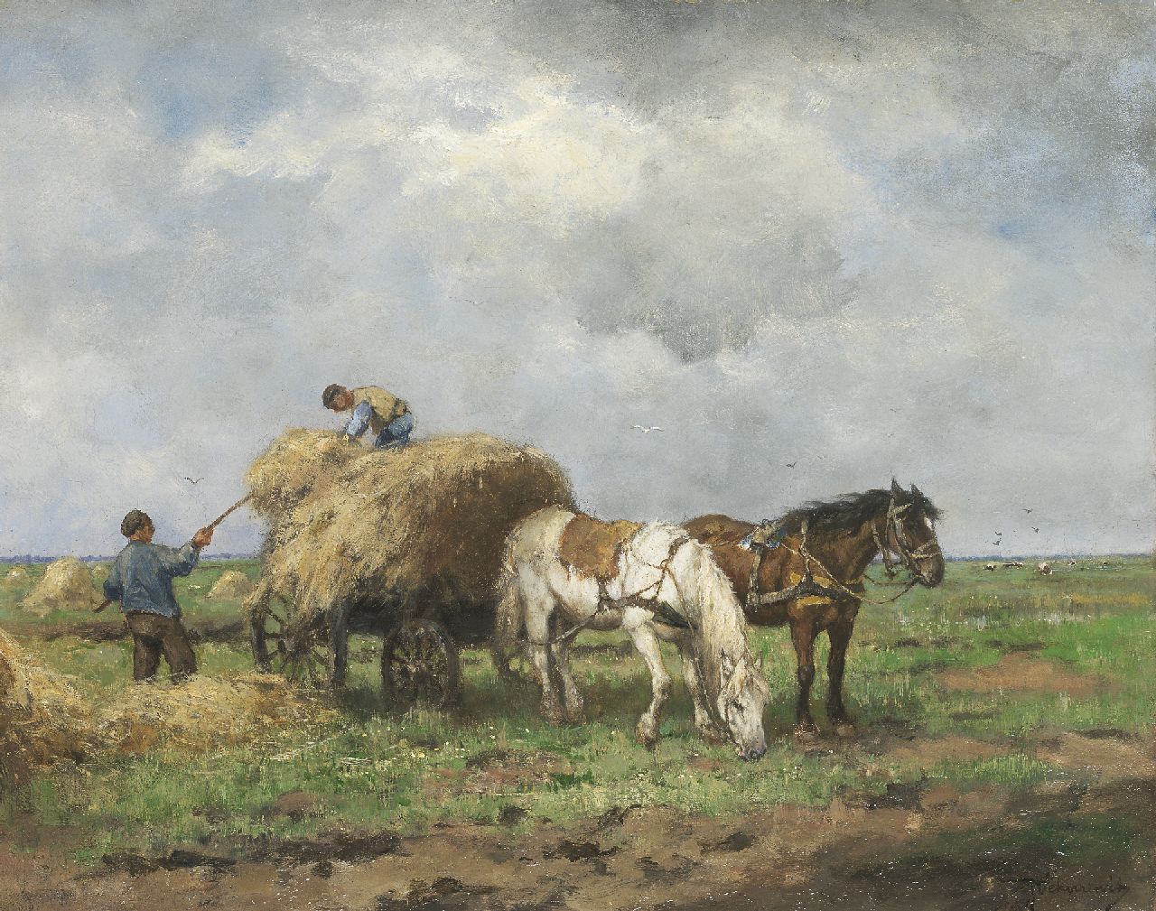 Scherrewitz J.F.C.  | Johan Frederik Cornelis Scherrewitz, Harvesting the hay, oil on canvas 40.6 x 50.5 cm, signed l.r.