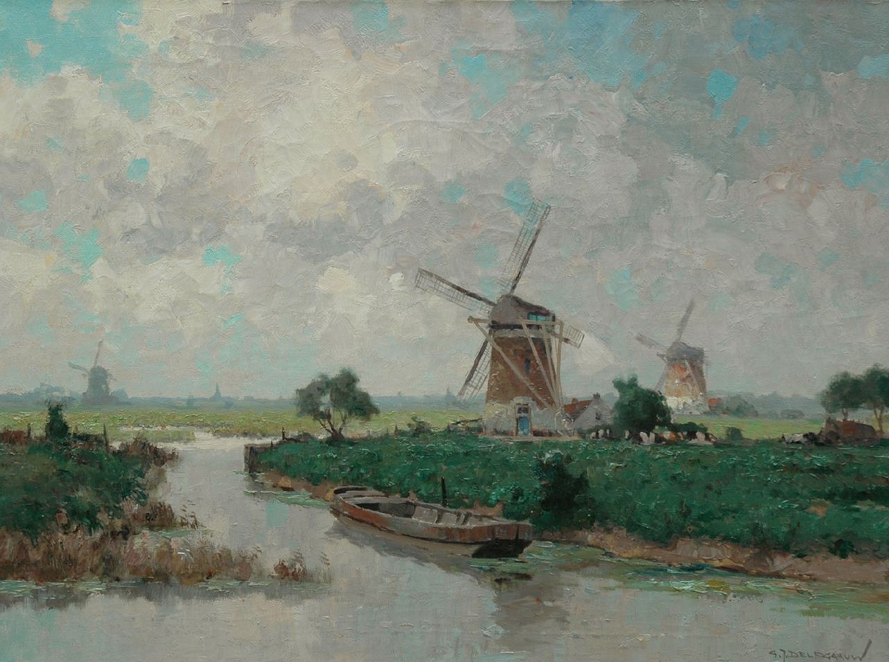 Delfgaauw G.J.  | Gerardus Johannes 'Gerard' Delfgaauw, A polder landscape in summer, oil on canvas 60.2 x 80.4 cm, signed l.r.